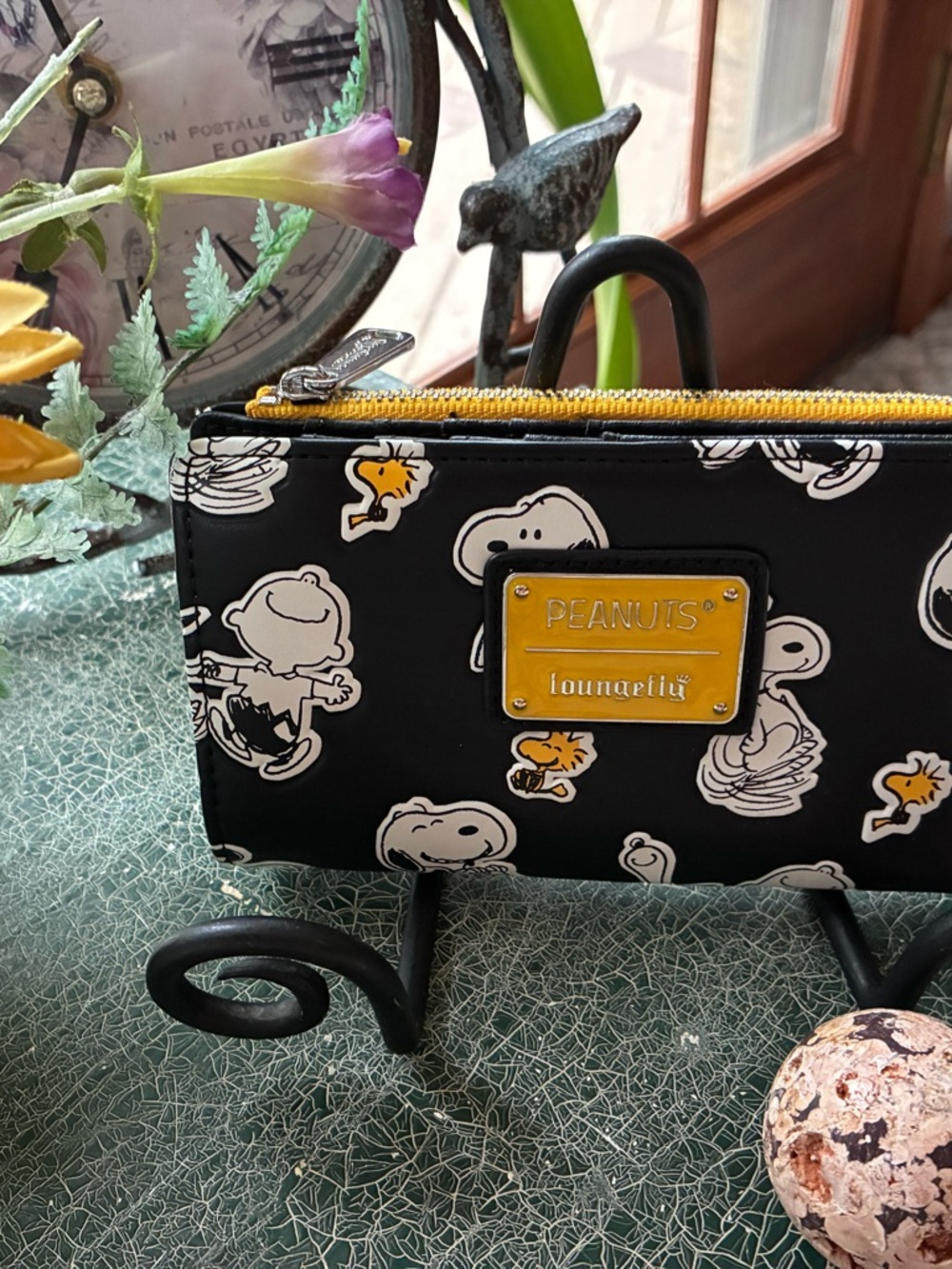 Loungefly Black Wallet with Yellow Peanuts Plaque